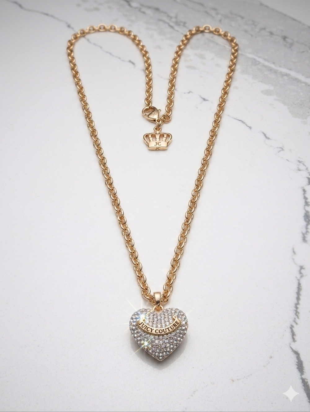 Juicy Couture-- Gold Chain Heart Pendant Necklace with Pavé Crystals